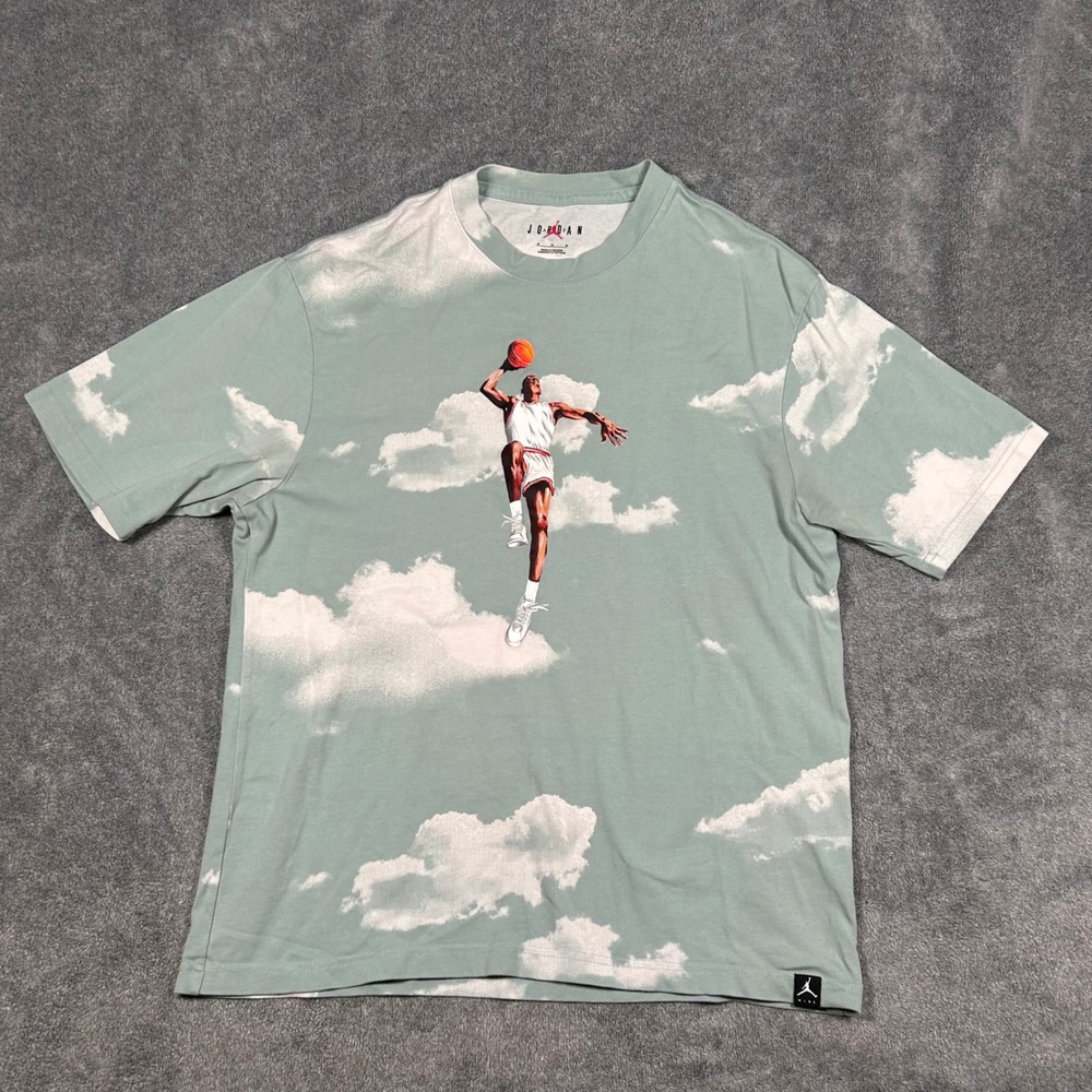 Jordan Brand Michael Jordan Cloud Print T-Shirt Green Flight Graphic Tee Mens M
